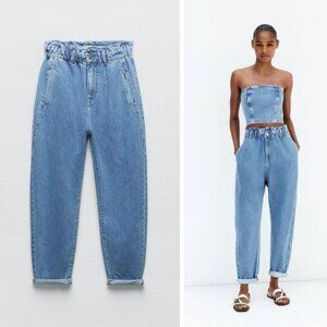 Zara Blue High-waist Baggy Paperbag Jeans Size 4 - 23041
